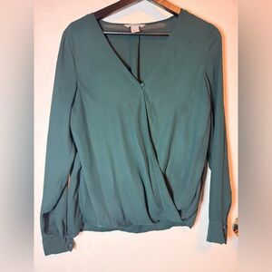 H&M Forest Green Wrap Front Long Sleeve Blouse